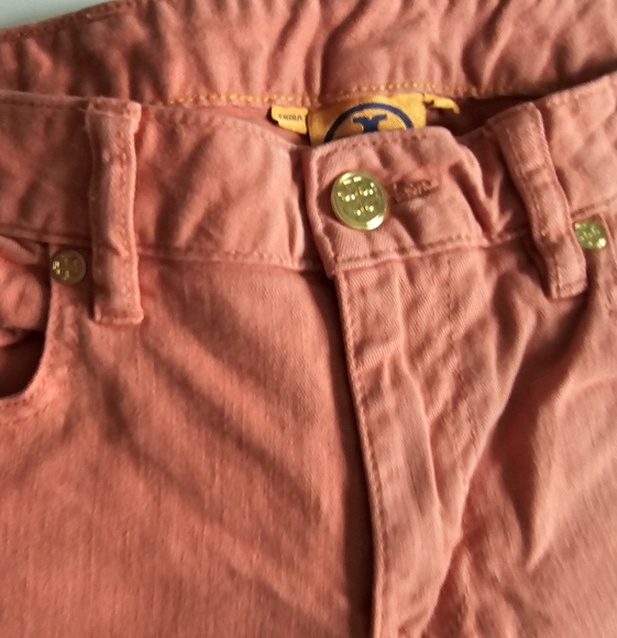 TORY BURCH Alexa Cropped Skinny Jeans Coral Pink Low Rise Stretch - Picture 5 of 16